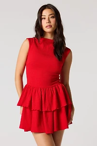 Jacquard Knit Tiered Ruffled Mini Dress