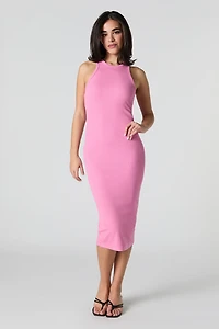 Robe midi côtelée sans manches