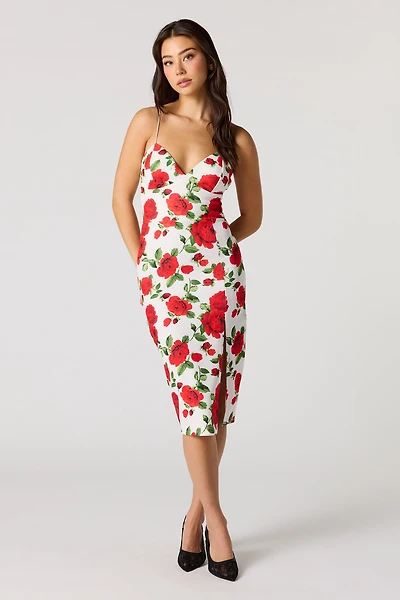 Crepe Fitted Slit Braless Midi Dress