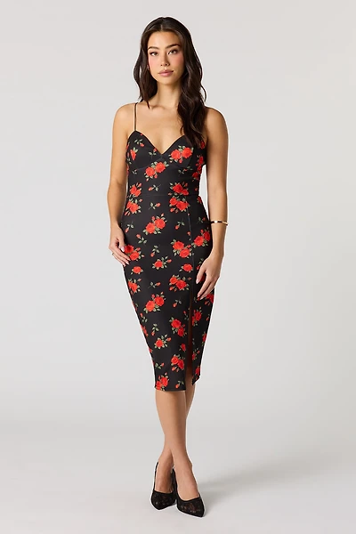 Crepe Fitted Slit Braless Midi Dress