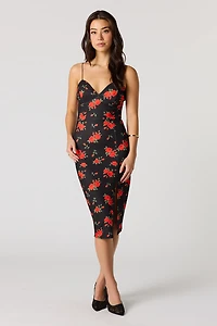 Crepe Fitted Slit Braless Midi Dress