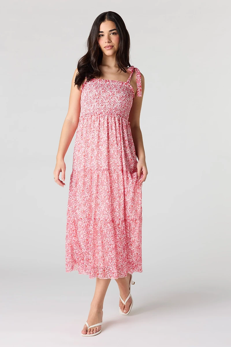 Chiffon Smocked Tiered Midi Dress