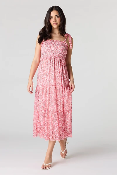 Chiffon Smocked Tiered Midi Dress