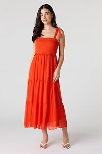 Chiffon Smocked Tiered Midi Dress