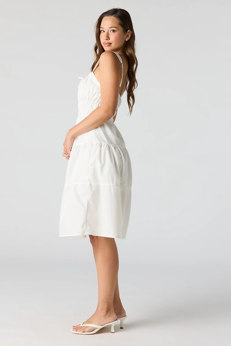 Poplin Ruched Tiered Midi Dress