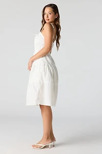 Poplin Ruched Tiered Midi Dress