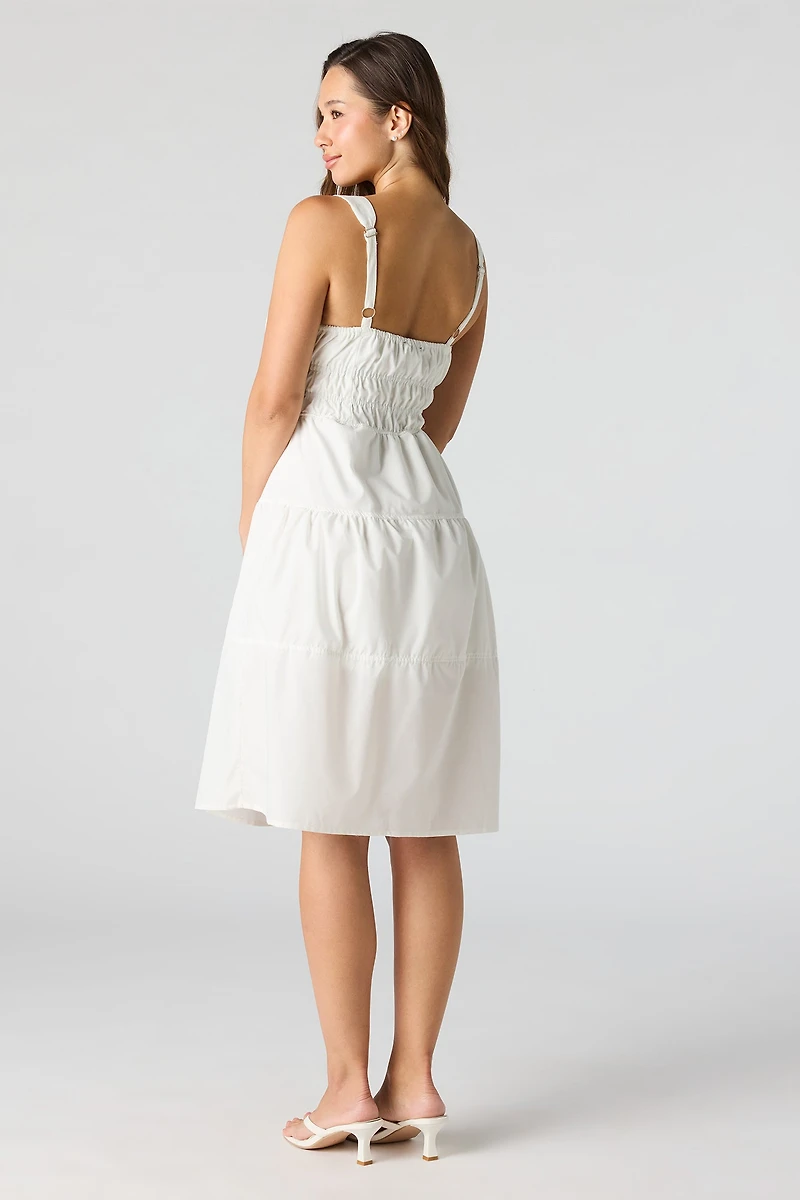 Poplin Ruched Tiered Midi Dress