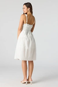 Poplin Ruched Tiered Midi Dress