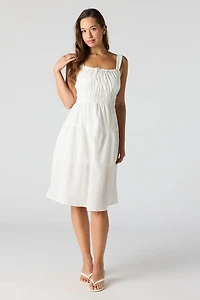 Poplin Ruched Tiered Midi Dress