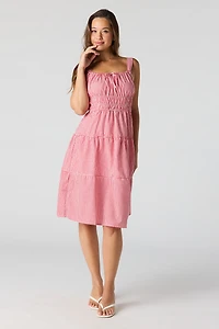 Poplin Ruched Tiered Midi Dress