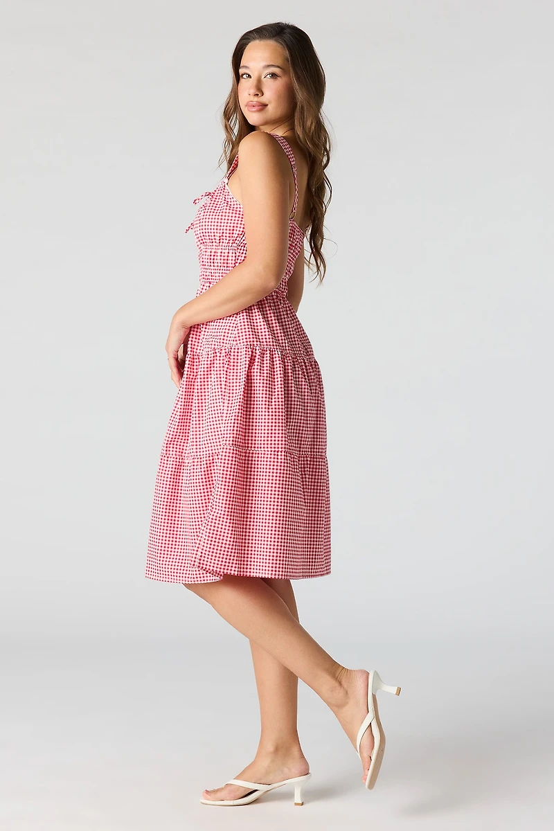 Poplin Ruched Tiered Midi Dress