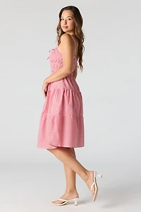 Poplin Ruched Tiered Midi Dress