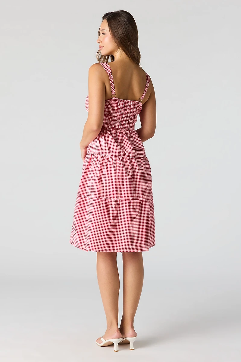 Poplin Ruched Tiered Midi Dress