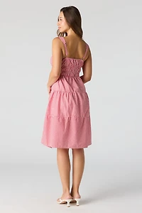 Poplin Ruched Tiered Midi Dress