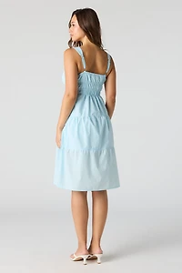 Poplin Ruched Tiered Midi Dress