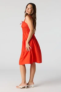 Poplin Ruched Tiered Midi Dress
