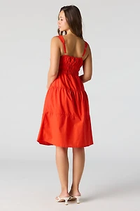 Poplin Ruched Tiered Midi Dress