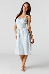 Poplin Ruched Tiered Midi Dress
