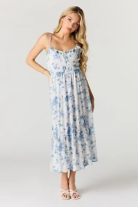 Floral Chiffon Tiered Midi Dress