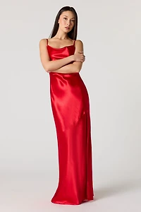 Satin Cowl Neck Maxi Dress