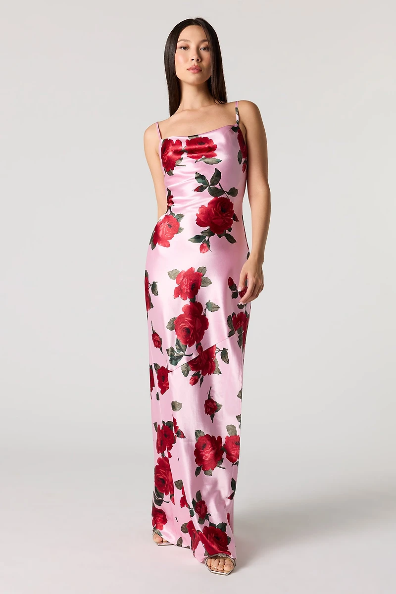 Satin Cowl Neck Maxi Dress