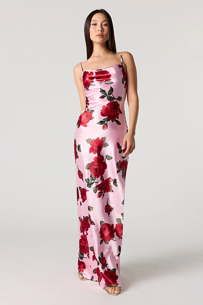 Satin Cowl Neck Maxi Dress