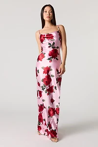 Satin Cowl Neck Maxi Dress
