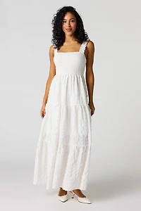 Robe maxi volantée smockée à bretelles