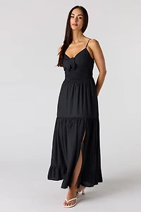 Smocked Crepe Tiered Midi Dress