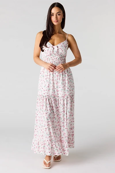 Robe midi volantée smockée en crêpe
