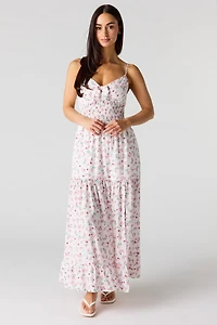 Robe midi volantée smockée en crêpe
