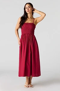 Linen-Blend Smocked Maxi Dress