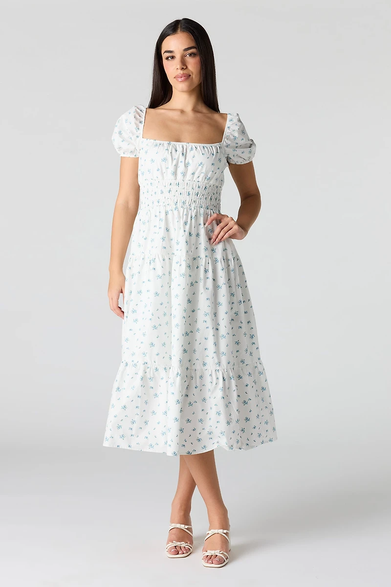 Robe midi à volant et manche bouffante