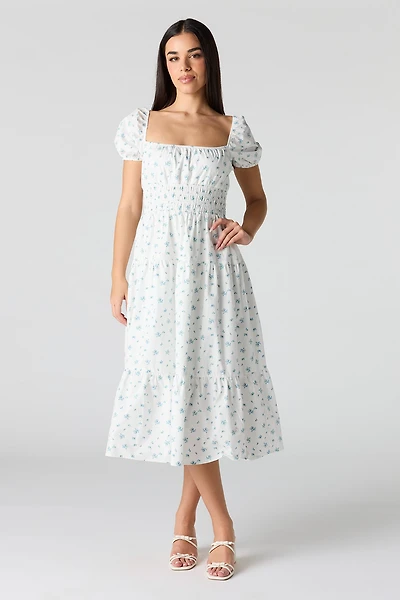 Robe midi à volant et manche bouffante