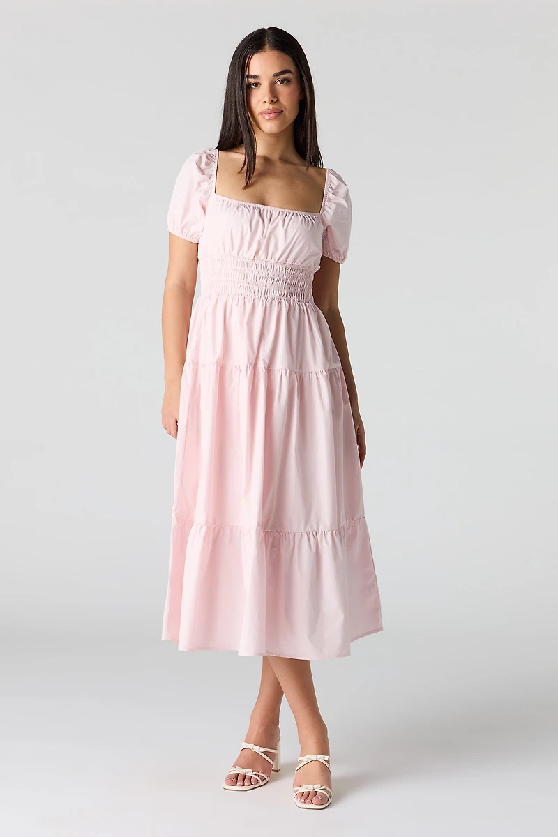 Puff Sleeve Tiered Midi Dress