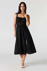 Linen-Blend Midi Dress