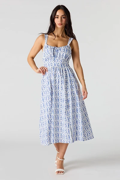 Linen-Blend Midi Dress