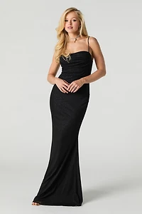 Sparkle Mesh Cowl Neck Maxi Dress