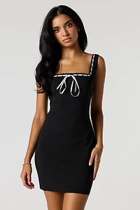 Square Neck Ribbon Mini Dress