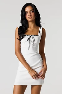 Square Neck Ribbon Mini Dress