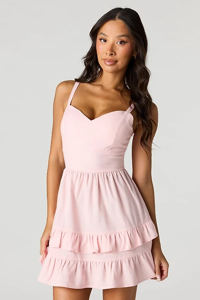 Linen-Blend Ruffle Mini Dress