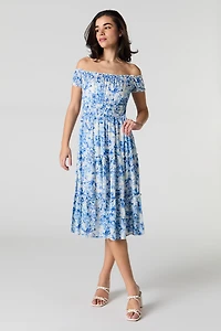 Off Shoulder Tiered Midi Dress