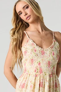 Smocked Chiffon V-Neck Midi Dress