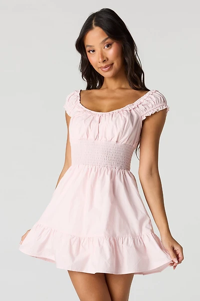 Smocked Waist Mini Romper Dress