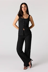 Textured Square Neck Button Front Tank