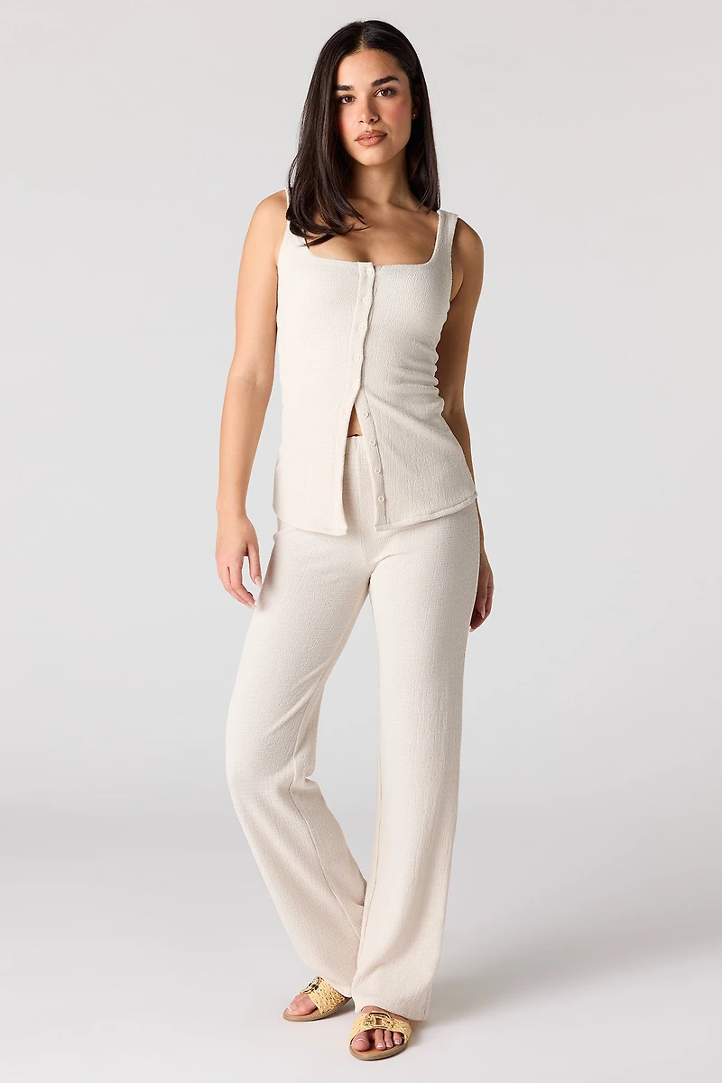 Textured Square Neck Button Front Tank