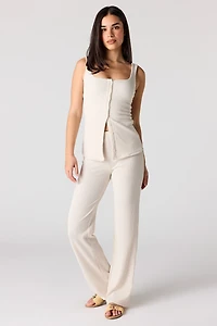 Textured Square Neck Button Front Tank