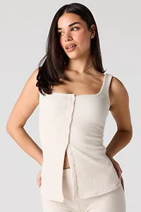 Débardeur boutonné texturé à encolure carrée