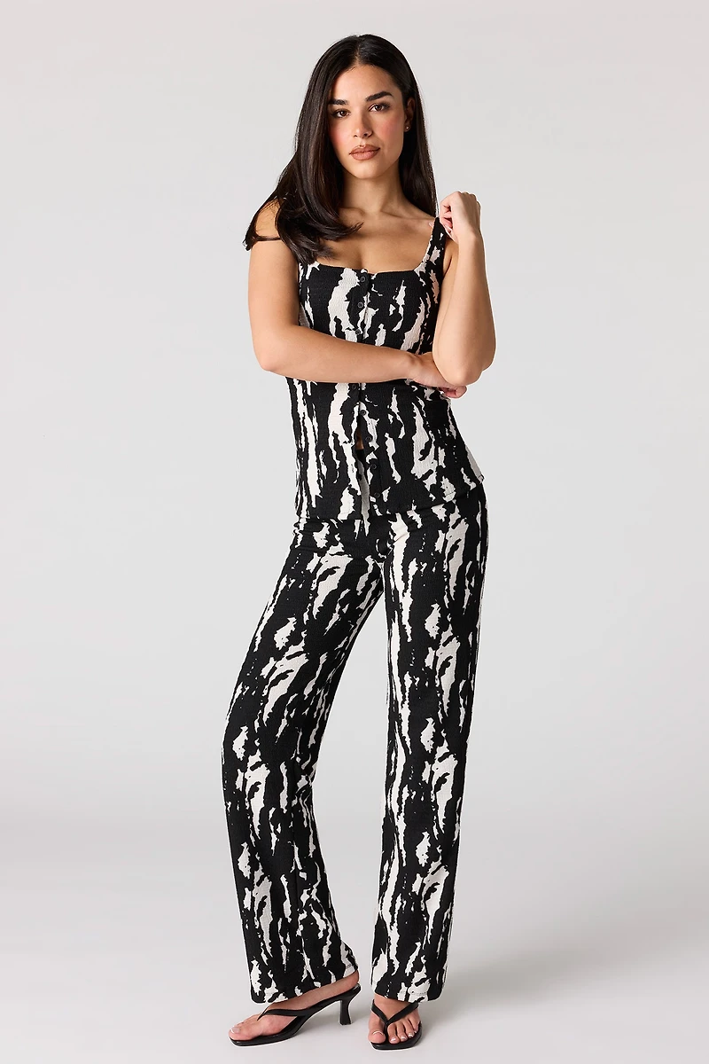 Textured Square Neck Button Front Tank