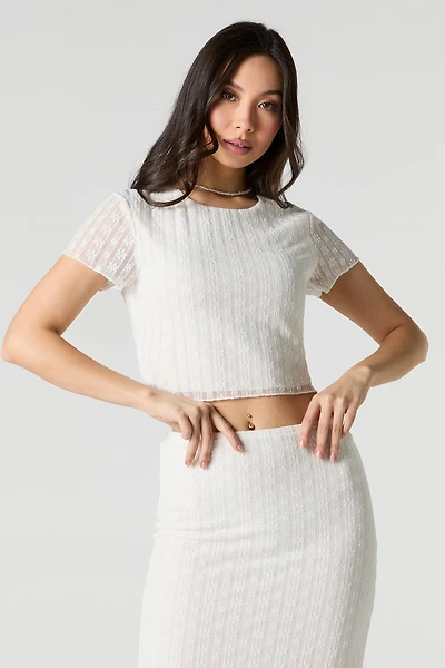 Floral Lace Short Sleeve Crop Top
